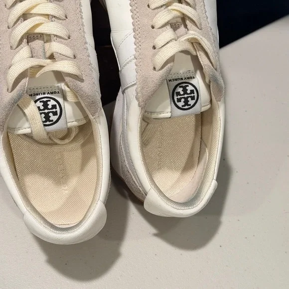 Tory Burch Hank Sneaker Snow White Beige Suede Leather Lace Up Women 9.5 - Picture 10 of 12